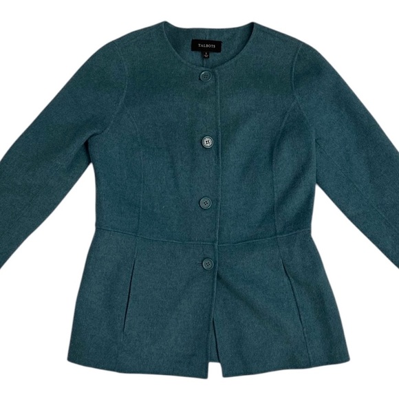 Talbots | Women’s Wool Blend Teal Crop Blazer Jacket - Size 2 - NWOT - Picture 2 of 6